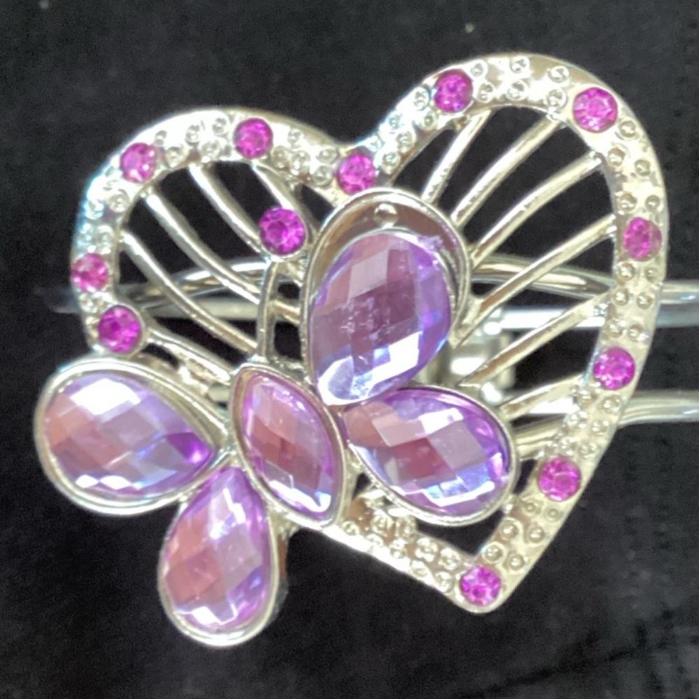 Heart and Butterfly Silver Bracelet with Purple and Pink Accents